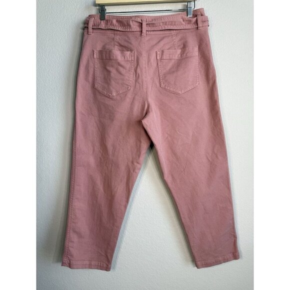 Loft Tie Waist Straight Pants Pleat Front High Rise Pink Casual Women’s‎ Size 12 - Picture 3 of 11